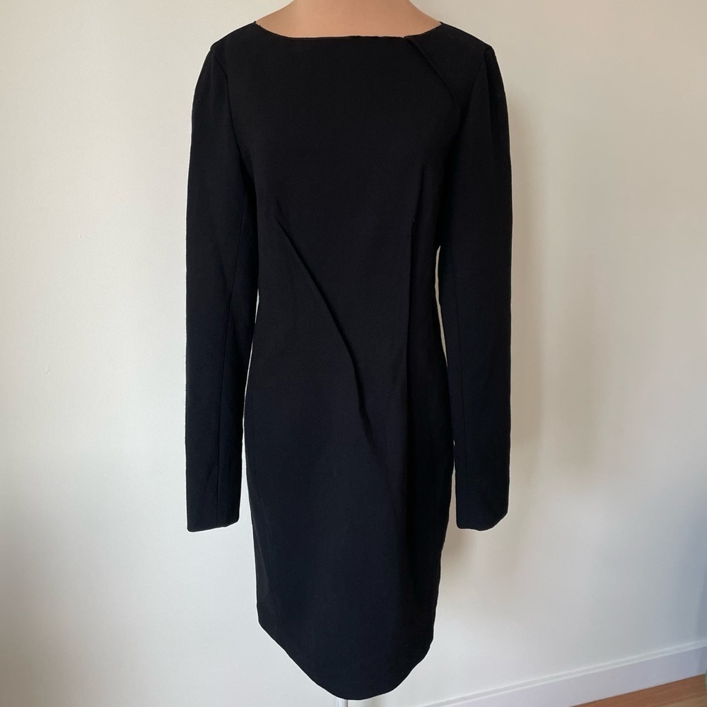 Rm Roland Mouret Long Sleeve Wool Bateau Neckline Exposed Zip Shift Dress Euc 8